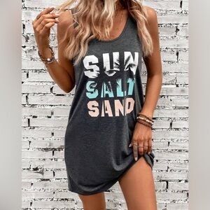 🌈4/$8🌈Women's Gray Graphic Swim Cover-Up Women's Sleeveless Dress Beach